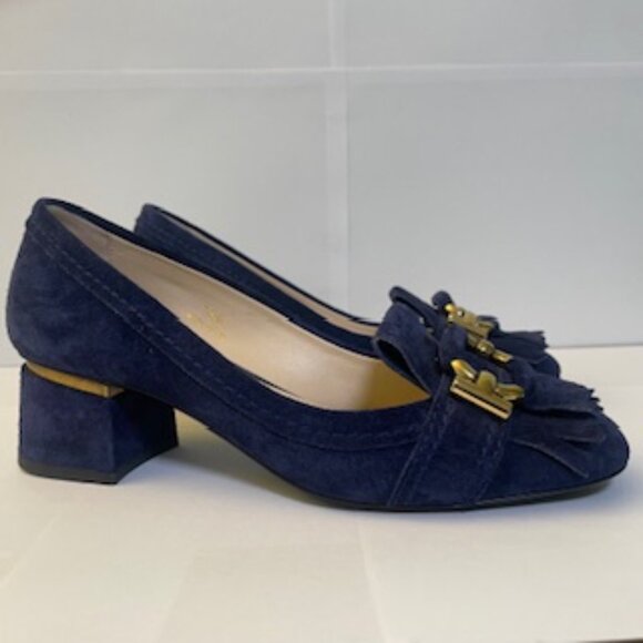Tod's Blue Suede Kitten Heel with fringe, size 6 1/2 - Picture 3 of 10